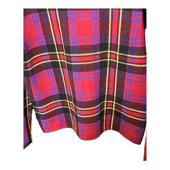 Tahari Mock Turtleneck Sweater Plaid Knit Red Blue Gold Brown Size Large - Picture 5 of 6